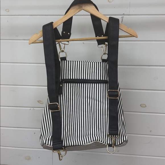 Black and White Striped Backpack - Picture 2 of 14